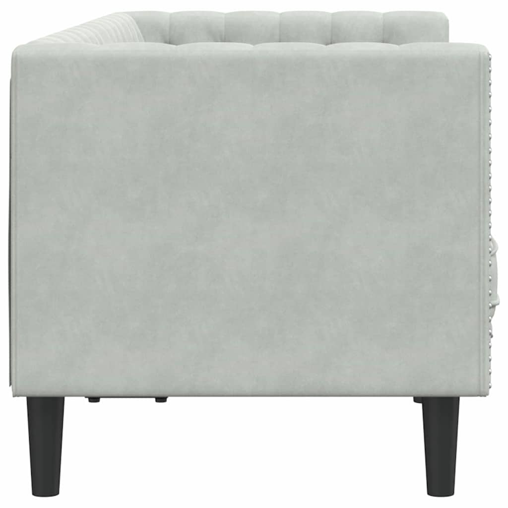 Chesterfieldsofa Med Pude Lysegrå 174 X 74.5 X 70.5 Cm Fløjl