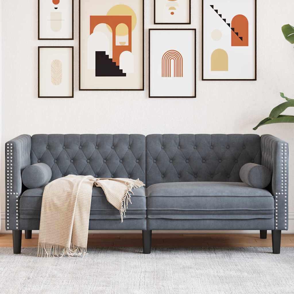 Chesterfieldsofa Med Pude Mørkegrå 174 X 74.5 X 70.5 Cm Fløjl