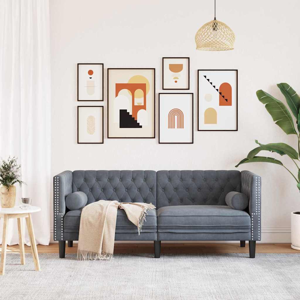 Chesterfieldsofa Med Pude Mørkegrå 174 X 74.5 X 70.5 Cm Fløjl