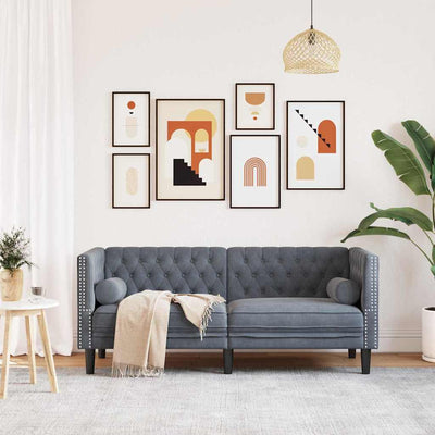 Chesterfieldsofa Med Pude Mørkegrå 174 X 74.5 X 70.5 Cm Fløjl