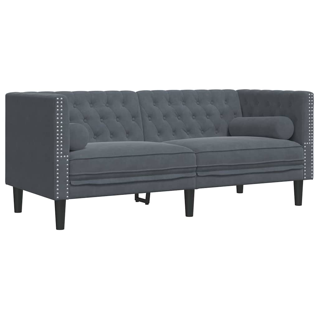 Chesterfieldsofa Med Pude Mørkegrå 174 X 74.5 X 70.5 Cm Fløjl