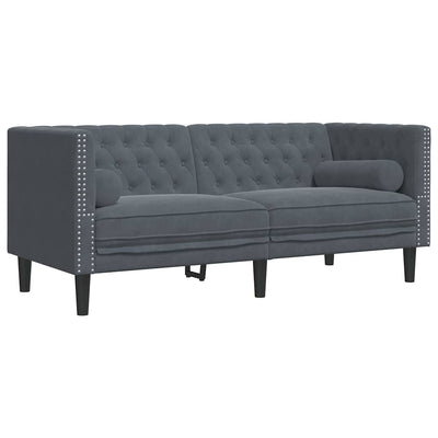 Chesterfieldsofa Med Pude Mørkegrå 174 X 74.5 X 70.5 Cm Fløjl