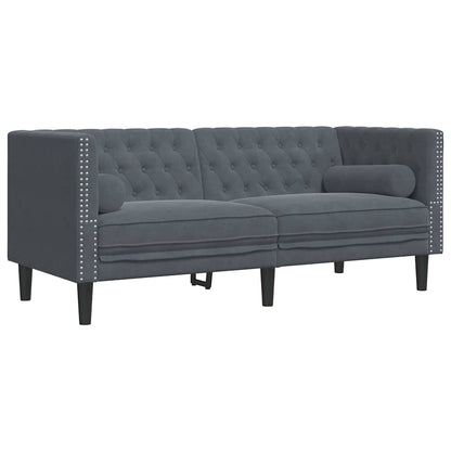 Chesterfieldsofa Med Pude Mørkegrå 174 X 74.5 X 70.5 Cm Fløjl