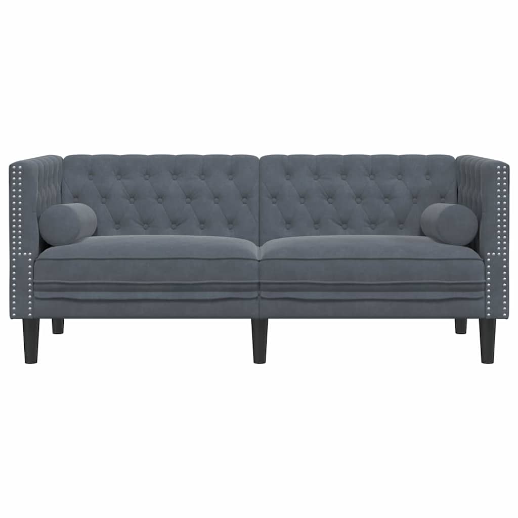 Chesterfieldsofa Med Pude Mørkegrå 174 X 74.5 X 70.5 Cm Fløjl