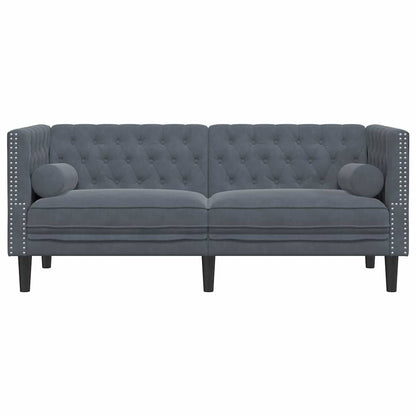 Chesterfieldsofa Med Pude Mørkegrå 174 X 74.5 X 70.5 Cm Fløjl