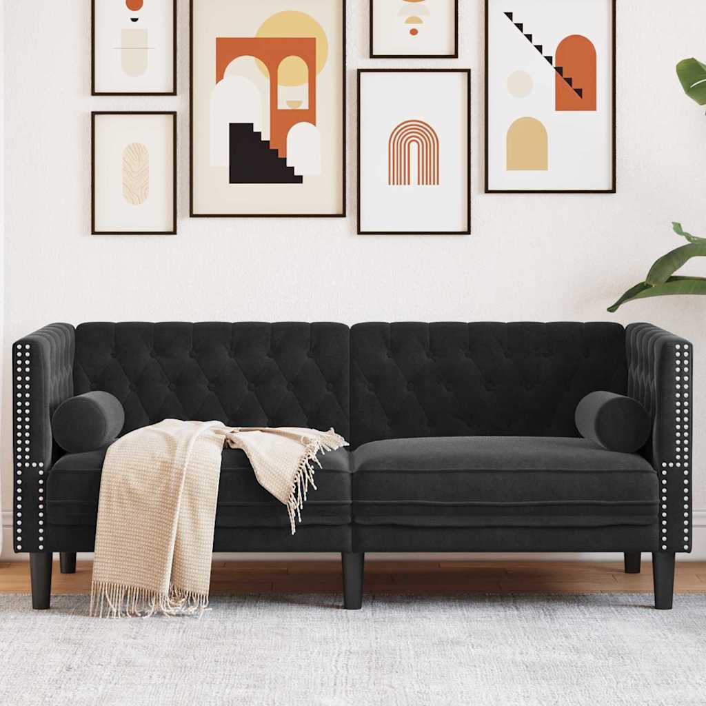 Chesterfieldsofa Med Pude Andet Sort 174 X 74.5 X 70.5 Cm Fløjl