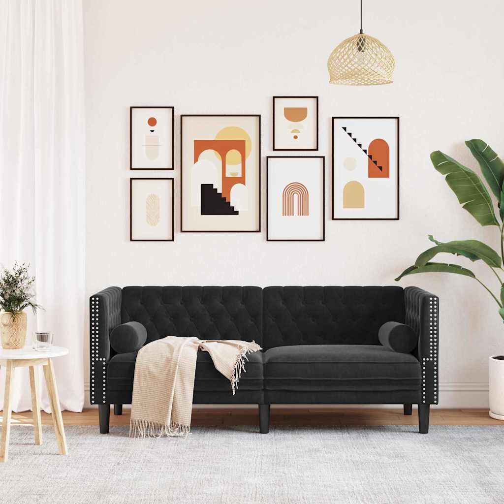 Chesterfieldsofa Med Pude Andet Sort 174 X 74.5 X 70.5 Cm Fløjl