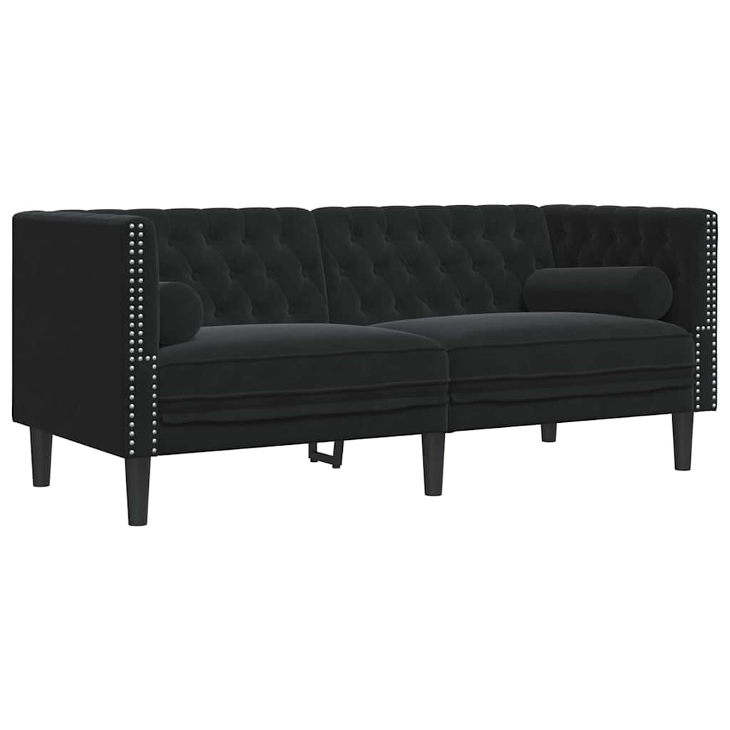 Chesterfieldsofa Med Pude Andet Sort 174 X 74.5 X 70.5 Cm Fløjl