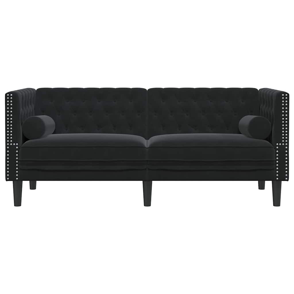 Chesterfieldsofa Med Pude Andet Sort 174 X 74.5 X 70.5 Cm Fløjl