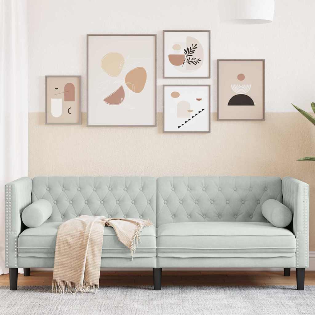 Chesterfieldsofa Med Pude Lysegrå 194 X 74.5 X 70.5 Cm Fløjl
