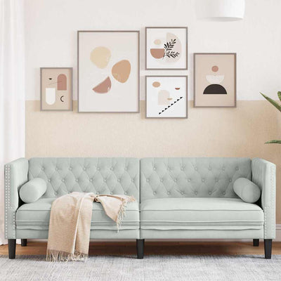 Chesterfieldsofa Med Pude Lysegrå 194 X 74.5 X 70.5 Cm Fløjl