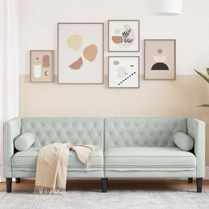 Chesterfieldsofa Med Pude Lysegrå 194 X 74.5 X 70.5 Cm Fløjl