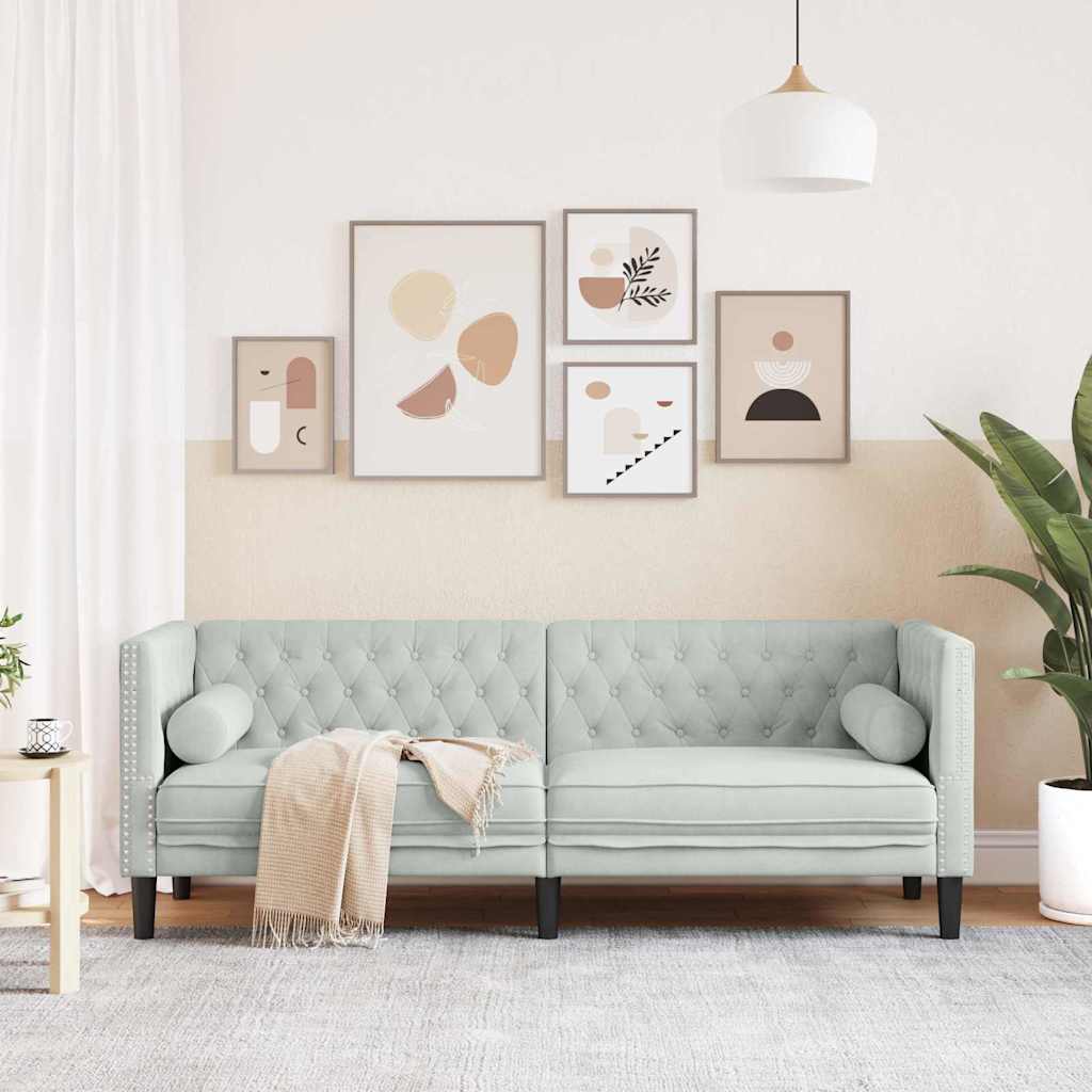 Chesterfieldsofa Med Pude Lysegrå 194 X 74.5 X 70.5 Cm Fløjl