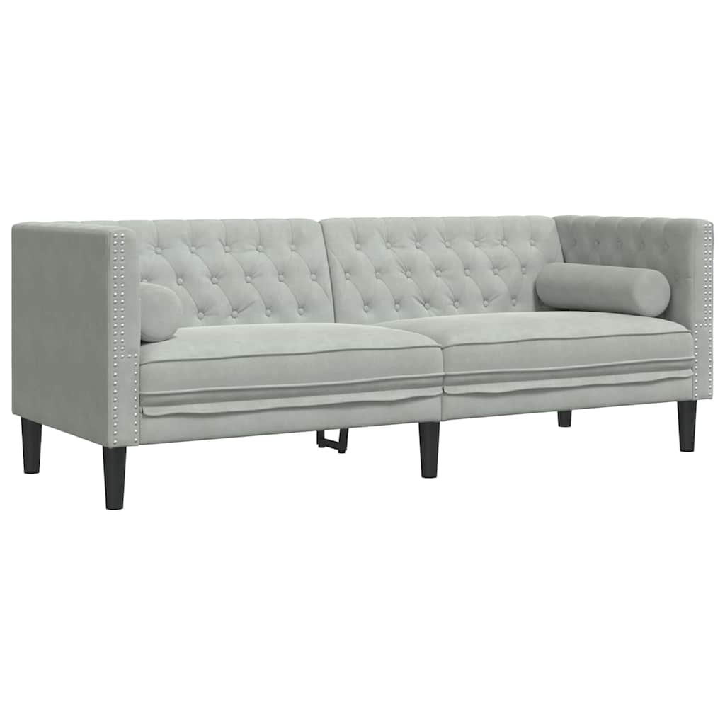Chesterfieldsofa Med Pude Lysegrå 194 X 74.5 X 70.5 Cm Fløjl
