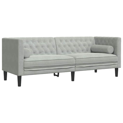 Chesterfieldsofa Med Pude Lysegrå 194 X 74.5 X 70.5 Cm Fløjl