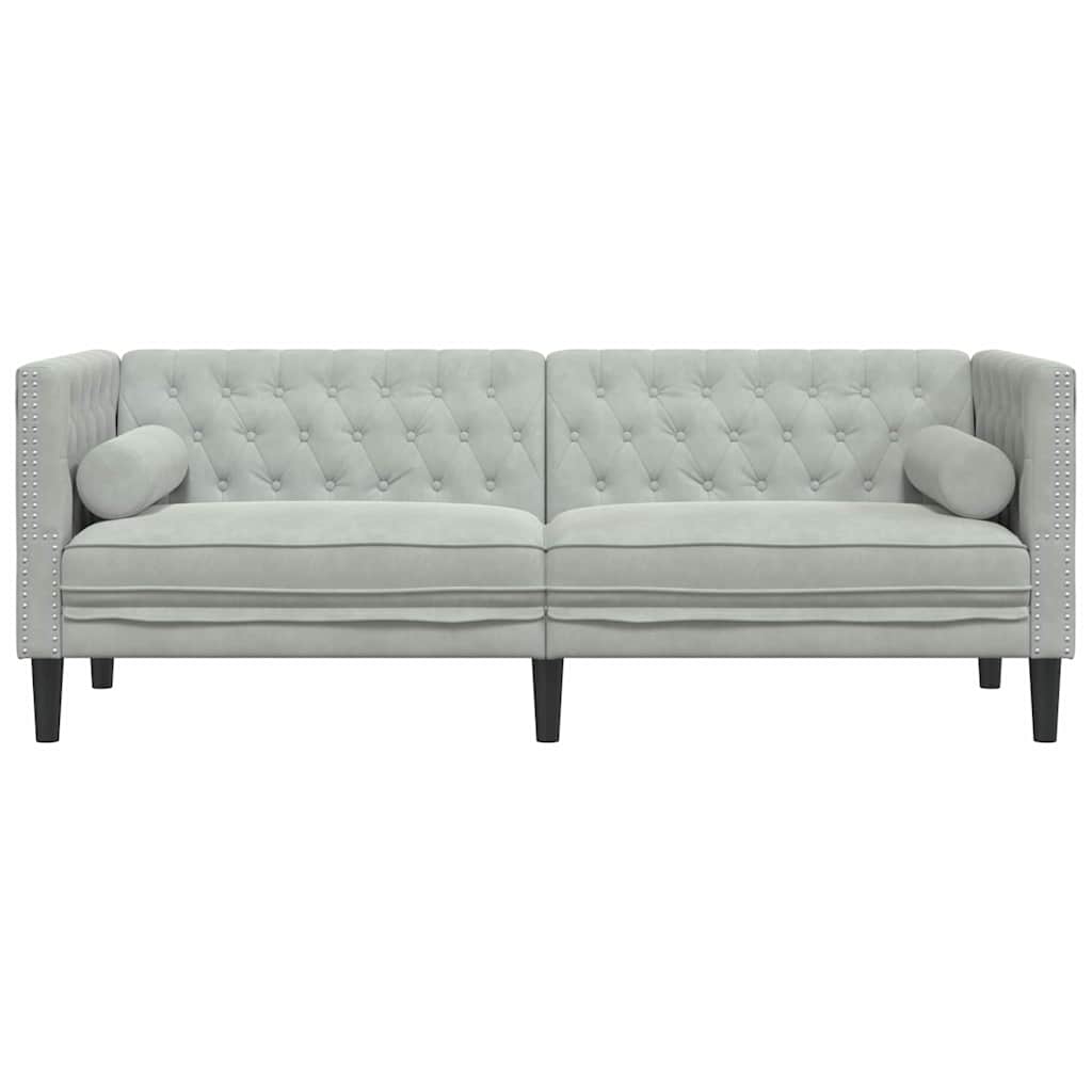 Chesterfieldsofa Med Pude Lysegrå 194 X 74.5 X 70.5 Cm Fløjl