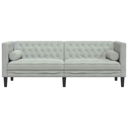 Chesterfieldsofa Med Pude Lysegrå 194 X 74.5 X 70.5 Cm Fløjl