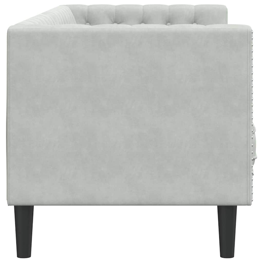 Chesterfieldsofa Med Pude Lysegrå 194 X 74.5 X 70.5 Cm Fløjl
