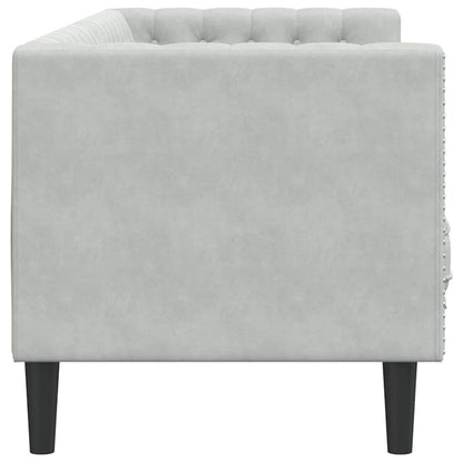 Chesterfieldsofa Med Pude Lysegrå 194 X 74.5 X 70.5 Cm Fløjl