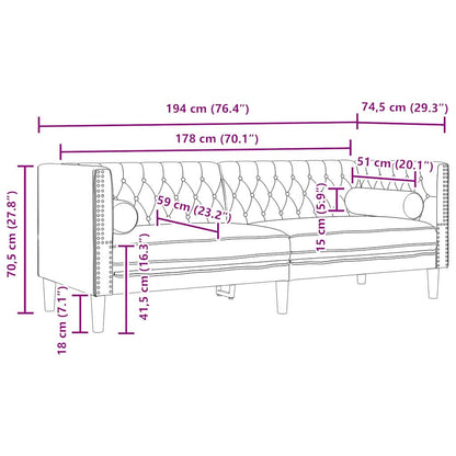 Chesterfieldsofa Med Pude Lysegrå 194 X 74.5 X 70.5 Cm Fløjl