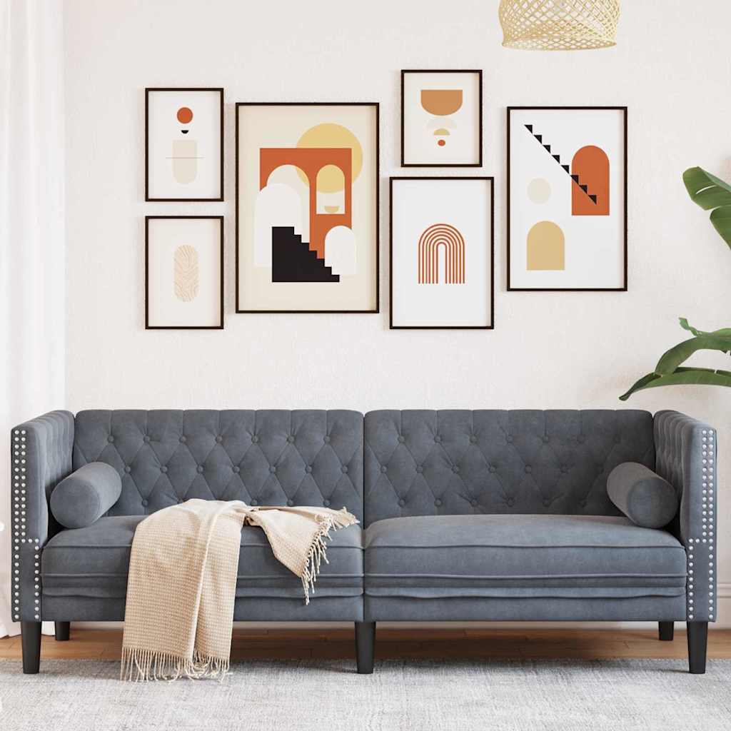 Chesterfieldsofa Med Pude Mørkegrå 194 X 74.5 X 70.5 Cm Fløjl