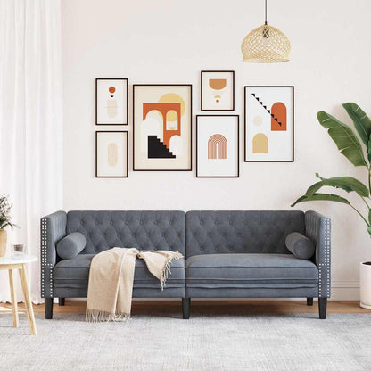 Chesterfieldsofa Med Pude Mørkegrå 194 X 74.5 X 70.5 Cm Fløjl