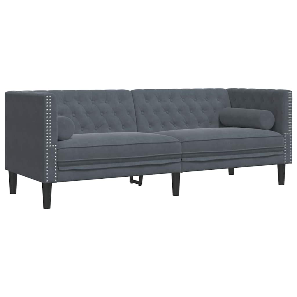 Chesterfieldsofa Med Pude Mørkegrå 194 X 74.5 X 70.5 Cm Fløjl