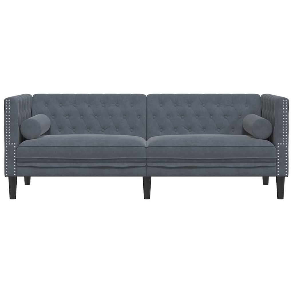 Chesterfieldsofa Med Pude Mørkegrå 194 X 74.5 X 70.5 Cm Fløjl