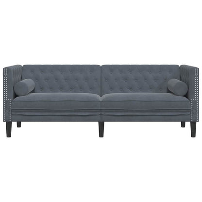 Chesterfieldsofa Med Pude Mørkegrå 194 X 74.5 X 70.5 Cm Fløjl