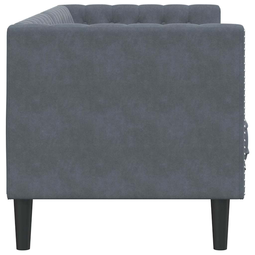 Chesterfieldsofa Med Pude Mørkegrå 194 X 74.5 X 70.5 Cm Fløjl