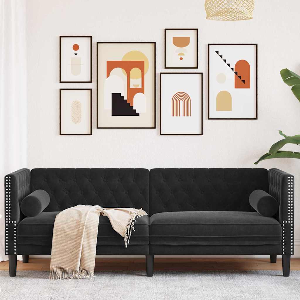 Chesterfieldsofa Med Pude Andet Sort 194 X 74.5 X 70.5 Cm Fløjl