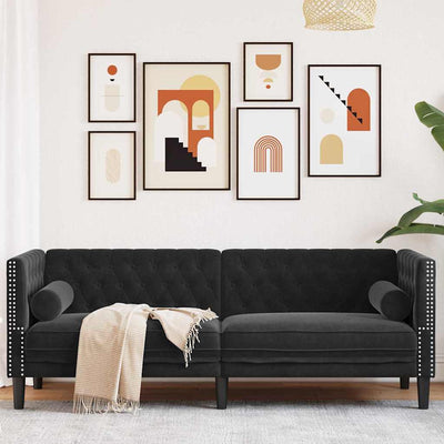 Chesterfieldsofa Med Pude Andet Sort 194 X 74.5 X 70.5 Cm Fløjl
