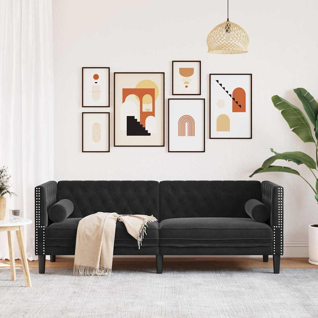 Chesterfieldsofa Med Pude Andet Sort 194 X 74.5 X 70.5 Cm Fløjl