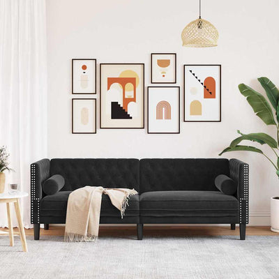 Chesterfieldsofa Med Pude Andet Sort 194 X 74.5 X 70.5 Cm Fløjl