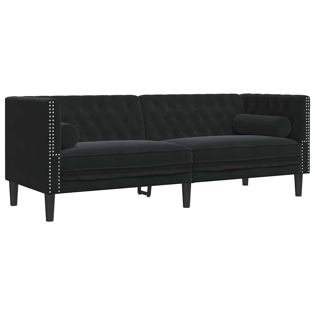 Chesterfieldsofa Med Pude Andet Sort 194 X 74.5 X 70.5 Cm Fløjl