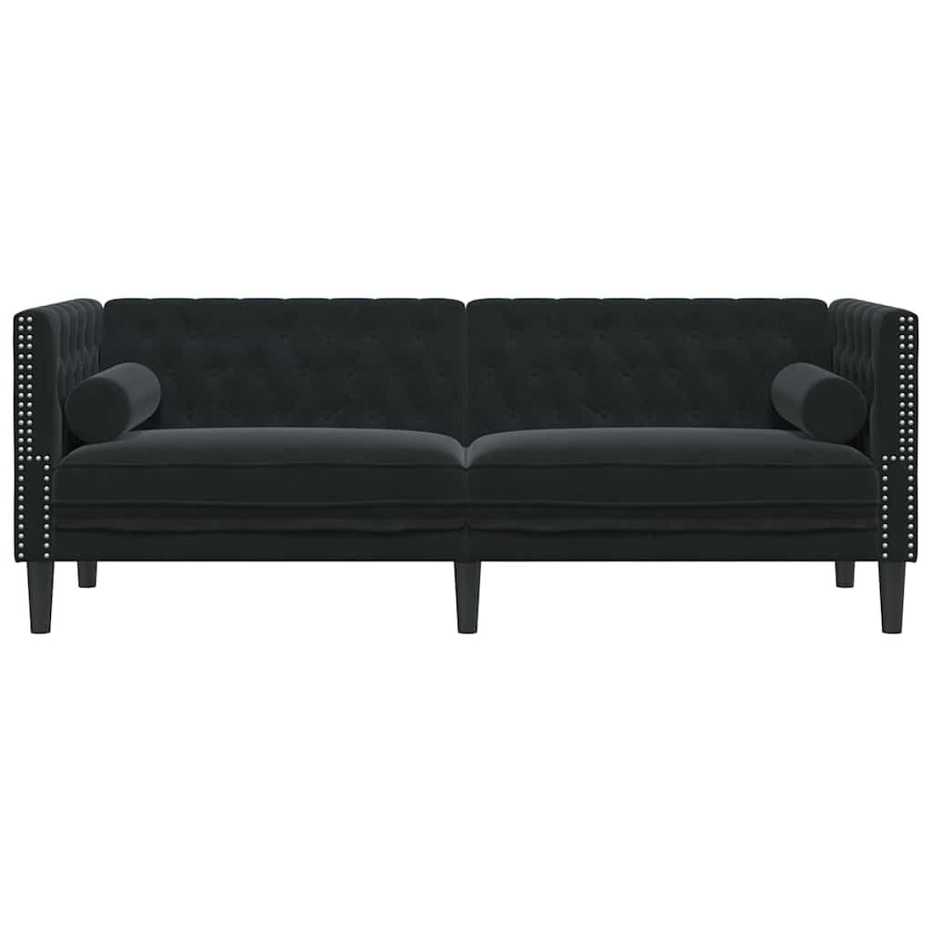 Chesterfieldsofa Med Pude Andet Sort 194 X 74.5 X 70.5 Cm Fløjl