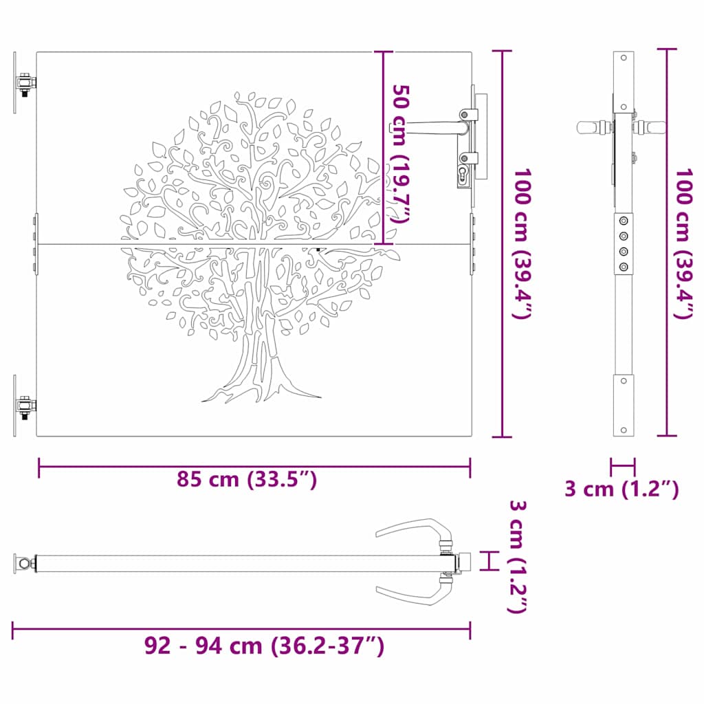 Haveport Med Lås Sort 85 X 100 Cm Pulverlakeret Stål