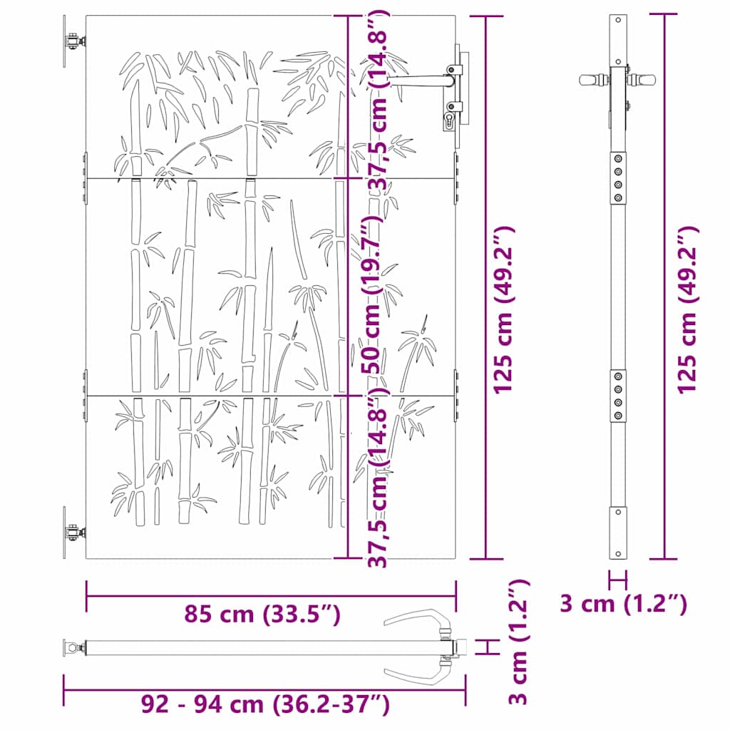 Haveport Med Lås Sort 85 X 125 Cm Pulverlakeret Stål