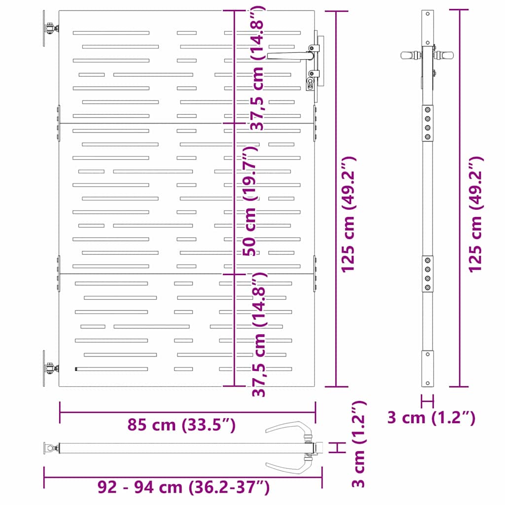 Haveport Med Lås Sort 85 X 125 Cm Pulverlakeret Stål