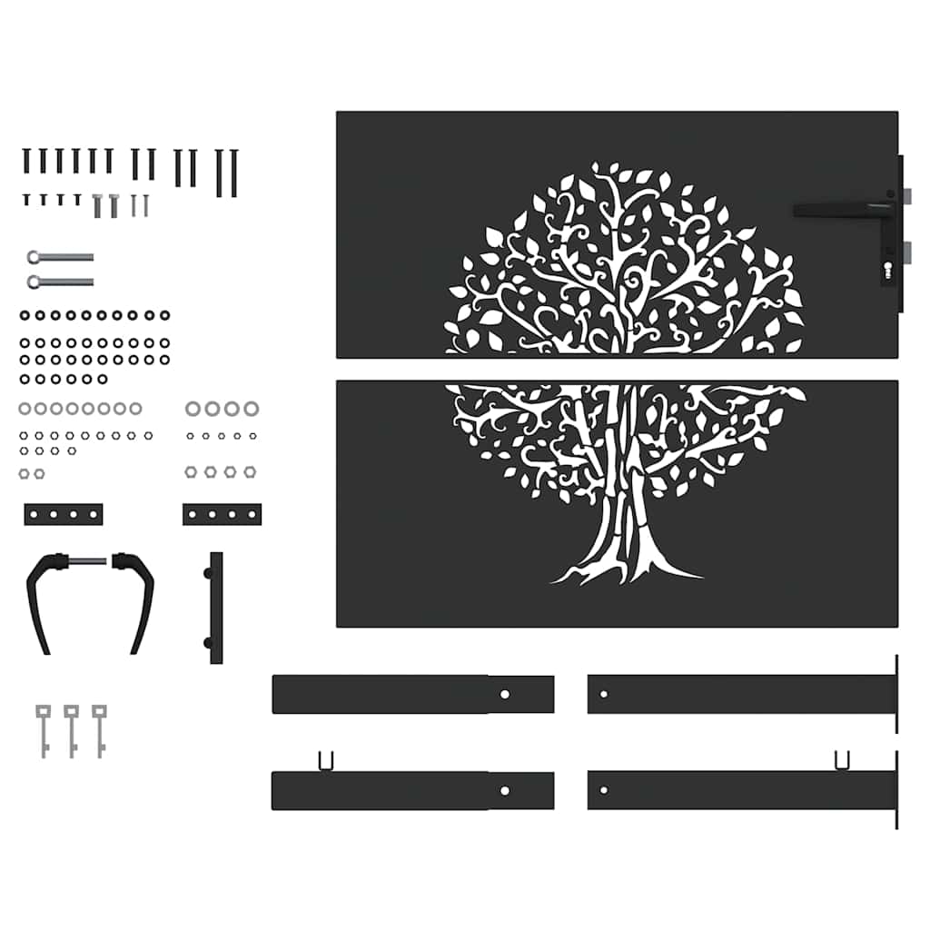 Haveport Med Lås Sort 110 X 105 Cm Pulverlakeret Stål
