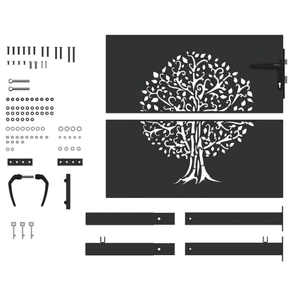 Haveport Med Lås Sort 110 X 105 Cm Pulverlakeret Stål