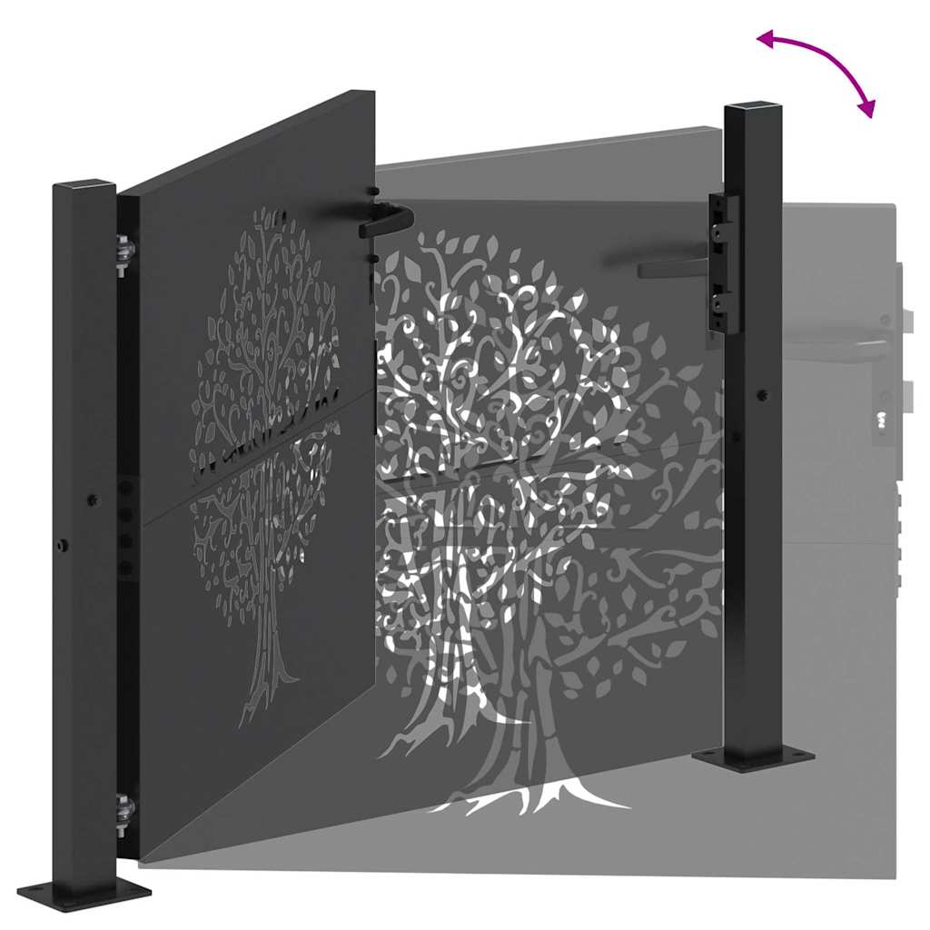 Haveport Med Lås Sort 110 X 105 Cm Pulverlakeret Stål