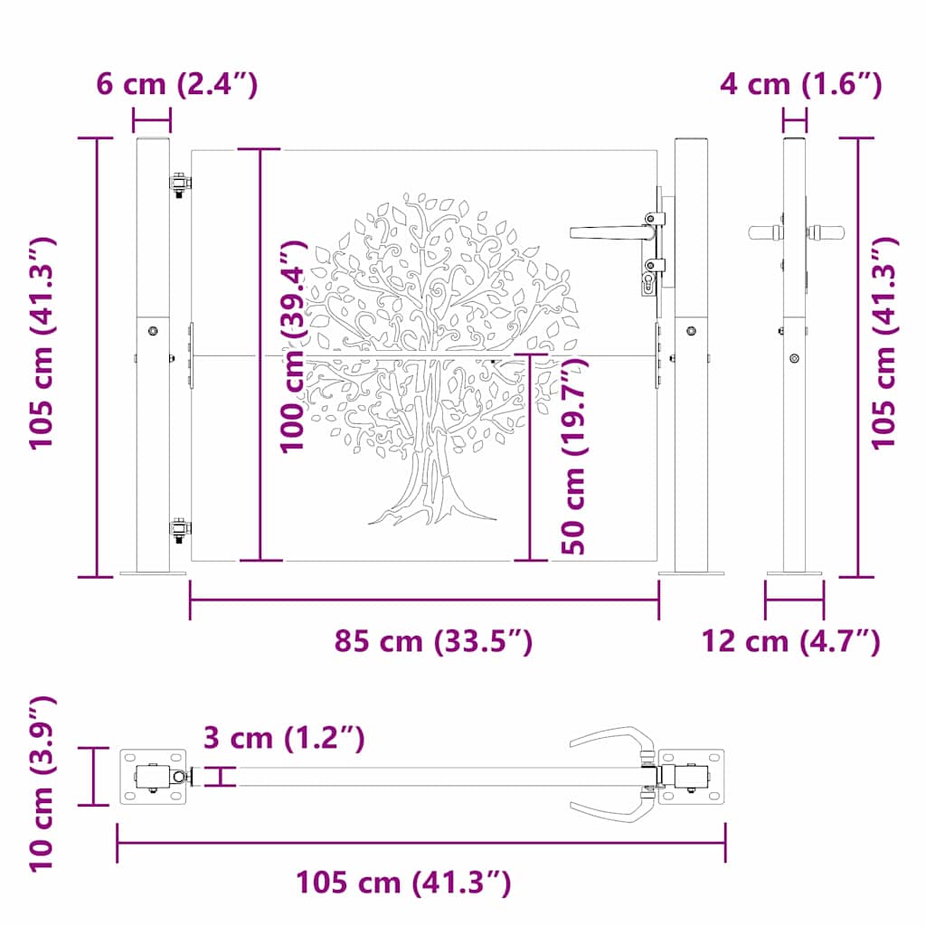 Haveport Med Lås Sort 110 X 105 Cm Pulverlakeret Stål