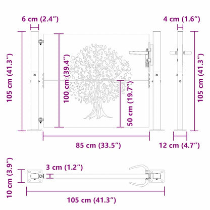 Haveport Med Lås Sort 110 X 105 Cm Pulverlakeret Stål