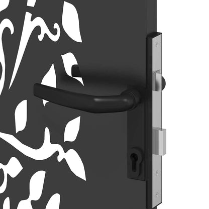 Haveport Med Lås Sort 110 X 205 Cm Pulverlakeret Stål