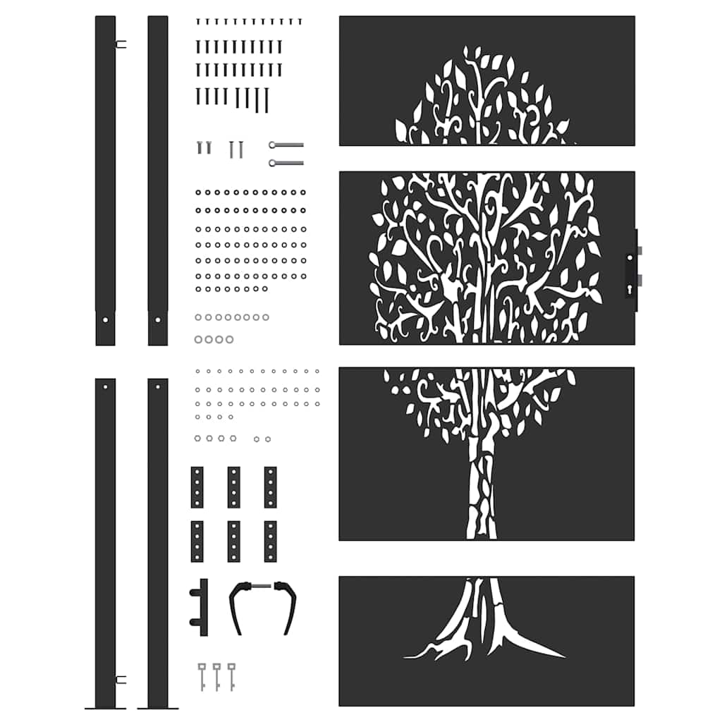 Haveport Med Lås Sort 110 X 205 Cm Pulverlakeret Stål