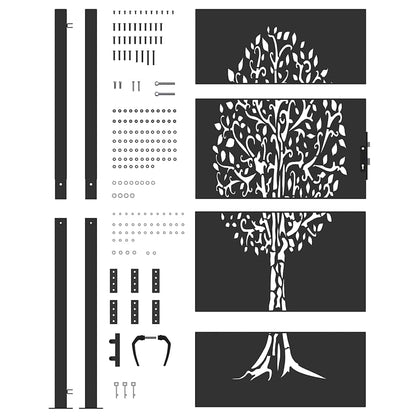 Haveport Med Lås Sort 110 X 205 Cm Pulverlakeret Stål