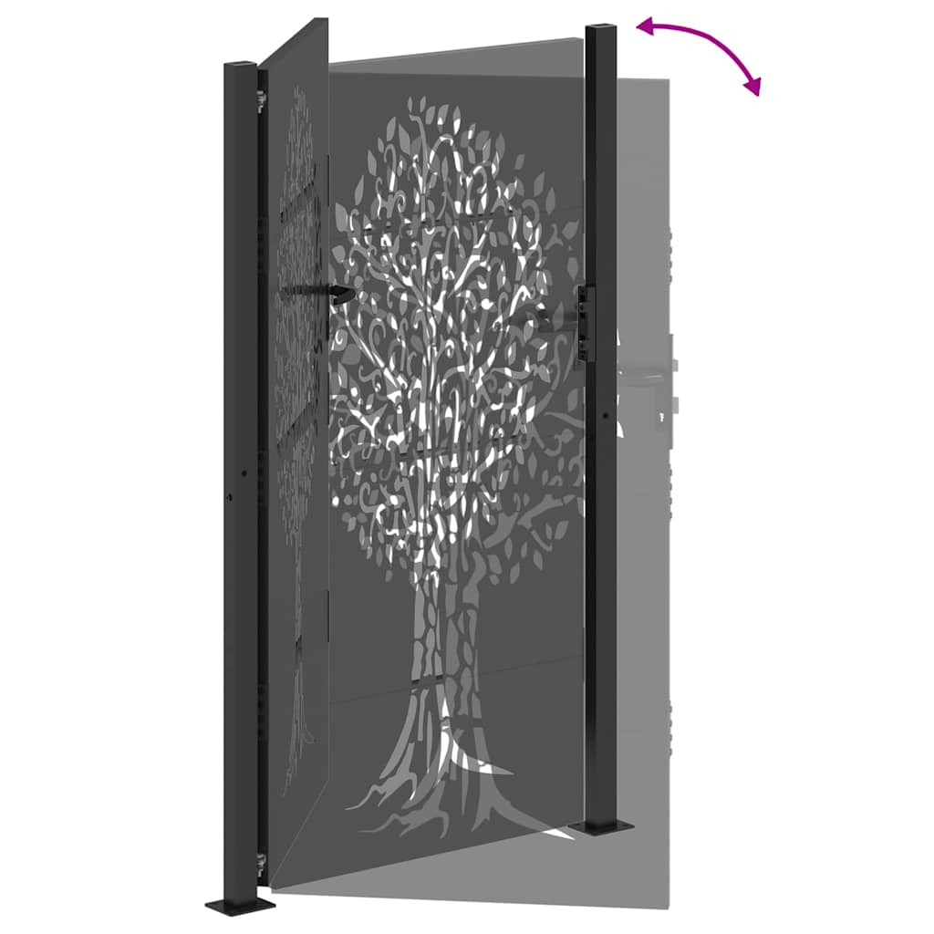 Haveport Med Lås Sort 110 X 205 Cm Pulverlakeret Stål