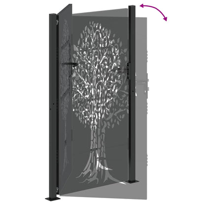 Haveport Med Lås Sort 110 X 205 Cm Pulverlakeret Stål