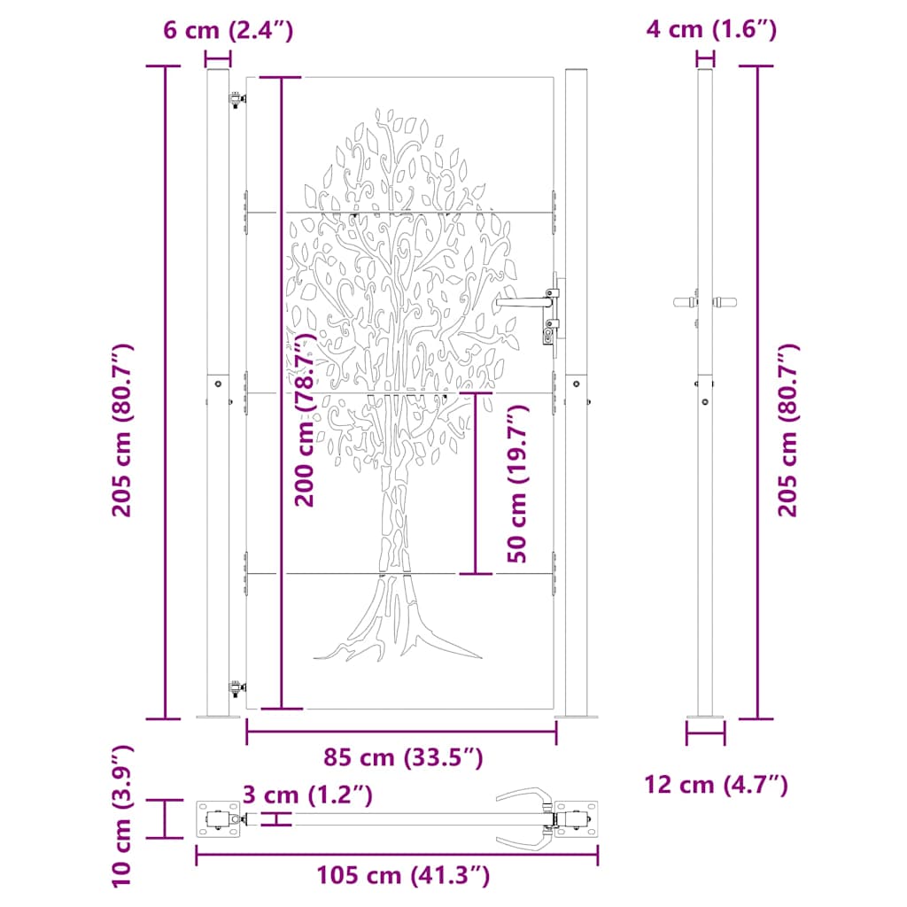 Haveport Med Lås Sort 110 X 205 Cm Pulverlakeret Stål
